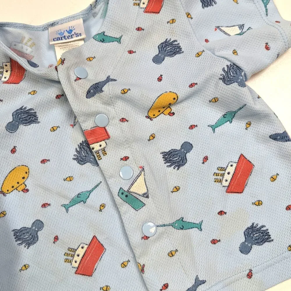 Vintage Carter's Pajamas Baby Boys Sz 6-12m Blue Sailboat Nautical Shorts Set